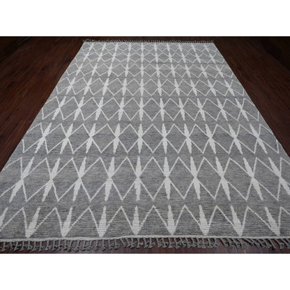 Tribal & Geometric Wool Hand Knotted Rug Grey 9.1x12.4 -O020419