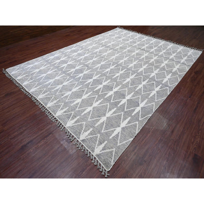 Tribal & Geometric Wool Hand Knotted Rug Grey 9.1x12.4 -O020419