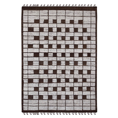 Tribal & Geometric Wool Hand Knotted Rug Brown 6.4x8.11 -O020421