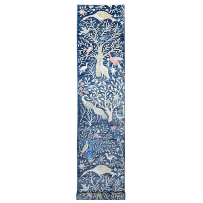 Oushak And Peshawar Wool Hand Knotted Rug Blue 2.8x15.11 -O020425
