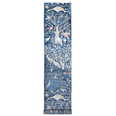 Oushak And Peshawar Wool Hand Knotted Rug Blue 2.8x15.11 -O020425