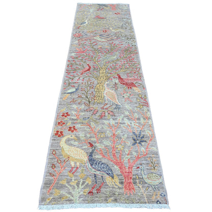 Oushak And Peshawar Wool Hand Knotted Rug Grey 2.7x9.9 -O020426