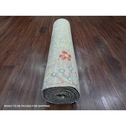 Oushak And Peshawar Wool Hand Knotted Rug Grey 2.7x9.9 -O020426