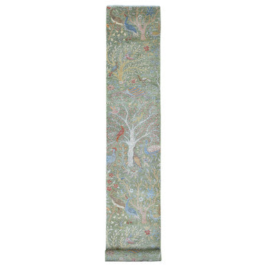 Oushak And Peshawar Wool Hand Knotted Rug Green 2.7x19.9 -O020431