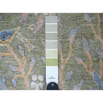 Oushak And Peshawar Wool Hand Knotted Rug Green 2.7x19.9 -O020431