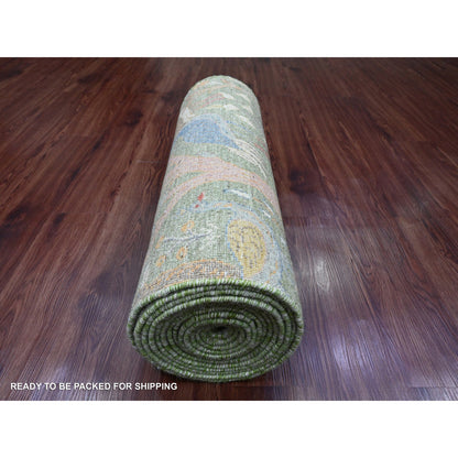 Oushak And Peshawar Wool Hand Knotted Rug Green 2.7x19.9 -O020431