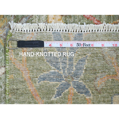 Oushak And Peshawar Wool Hand Knotted Rug Green 2.7x19.9 -O020431
