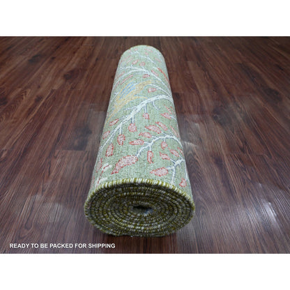 Oushak And Peshawar Wool Hand Knotted Rug Green 2.7x15.1 -O020433