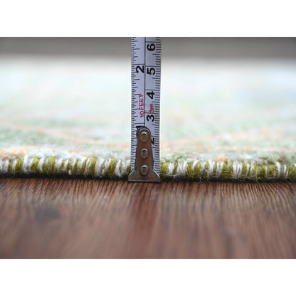 Oushak And Peshawar Wool Hand Knotted Rug Green 2.7x15.1 -O020433