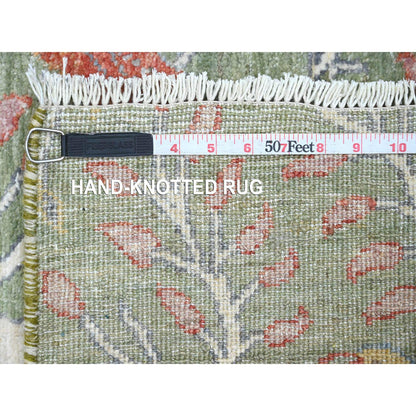 Oushak And Peshawar Wool Hand Knotted Rug Green 2.7x15.1 -O020433
