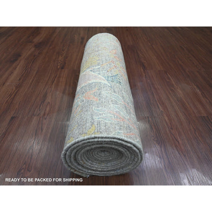 Oushak And Peshawar Wool Hand Knotted Rug Grey 2.7x22.0 -O020435