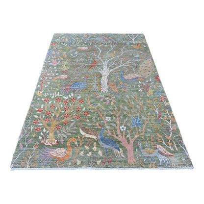 Oushak And Peshawar Wool Hand Knotted Rug Green 5.2x7.1 -O020438