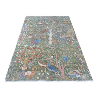 Oushak And Peshawar Wool Hand Knotted Rug Green 5.2x7.1 -O020438
