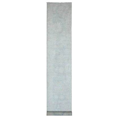 Oushak And Peshawar Wool Hand Knotted Rug Grey 2.10x19.6 -O020471