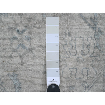 Oushak And Peshawar Wool Hand Knotted Rug Ivory 2.10x13.7 -O020473