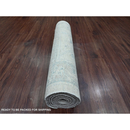 Oushak And Peshawar Wool Hand Knotted Rug Ivory 2.10x13.7 -O020473