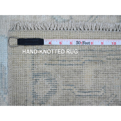 Oushak And Peshawar Wool Hand Knotted Rug Ivory 2.10x13.7 -O020473