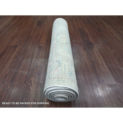 Oushak And Peshawar Wool Hand Knotted Rug Ivory 2.10x11.7 -O020475