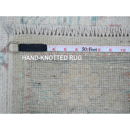 Oushak And Peshawar Wool Hand Knotted Rug Ivory 2.10x11.7 -O020475