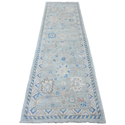 Oushak And Peshawar Wool Hand Knotted Rug Grey 2.10x9.7 -O020477