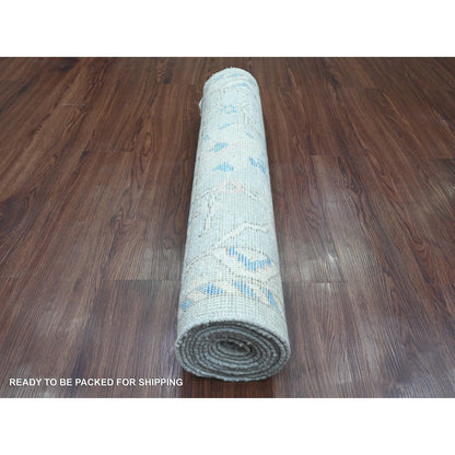 Oushak And Peshawar Wool Hand Knotted Rug Grey 2.10x9.7 -O020477