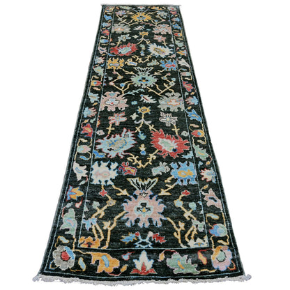 Oushak And Peshawar Wool Hand Knotted Rug Black 2.10x9.8 -O020478