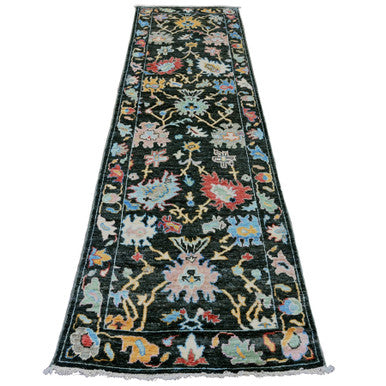 Oushak And Peshawar Wool Hand Knotted Rug Black 2.10x9.8 -O020478