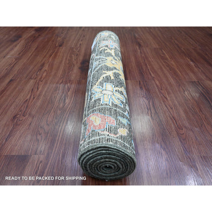 Oushak And Peshawar Wool Hand Knotted Rug Black 2.10x9.8 -O020478