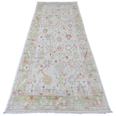 Oushak And Peshawar Wool Hand Knotted Rug Ivory 3.11x9.10 -O020486