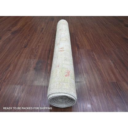 Oushak And Peshawar Wool Hand Knotted Rug Ivory 3.11x9.10 -O020486