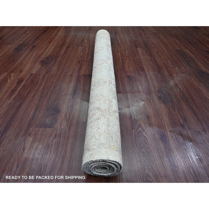 Oushak And Peshawar Wool Hand Knotted Rug Ivory 3.11x5.11 -O020487