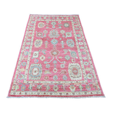 Oushak And Peshawar Wool Hand Knotted Rug Pink 4.1x6.0 -O020488