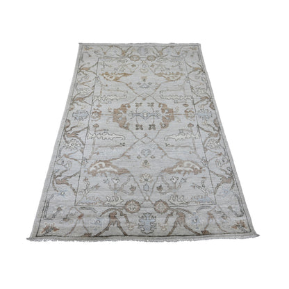 Oushak And Peshawar Wool Hand Knotted Rug Grey 4.0x5.10 -O020489