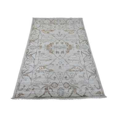 Oushak And Peshawar Wool Hand Knotted Rug Grey 4.0x5.10 -O020489