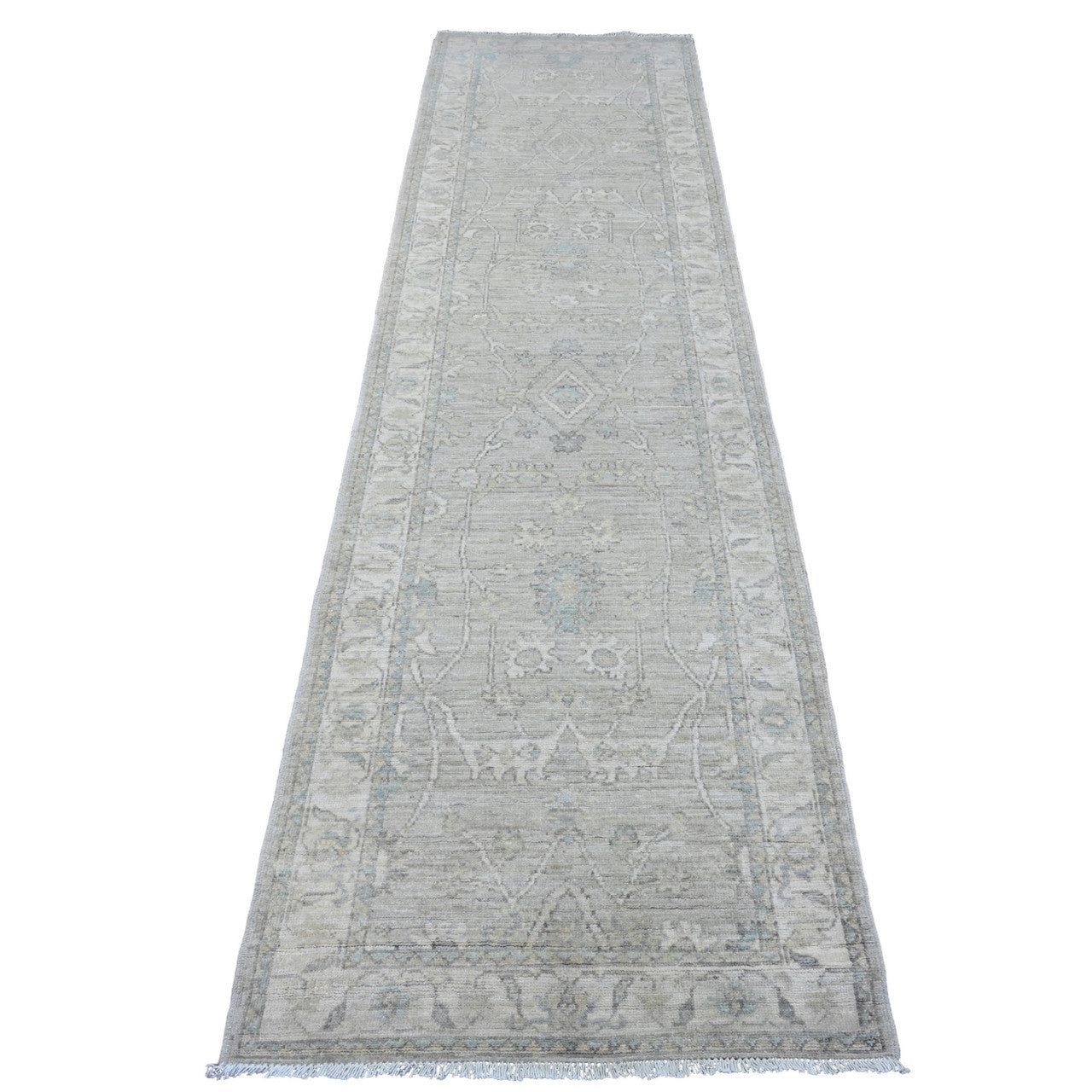 Oushak And Peshawar Wool Hand Knotted Rug Grey 2.8x9.11 -O020499
