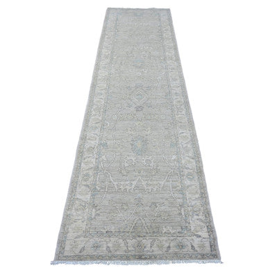 Oushak And Peshawar Wool Hand Knotted Rug Grey 2.8x9.11 -O020499