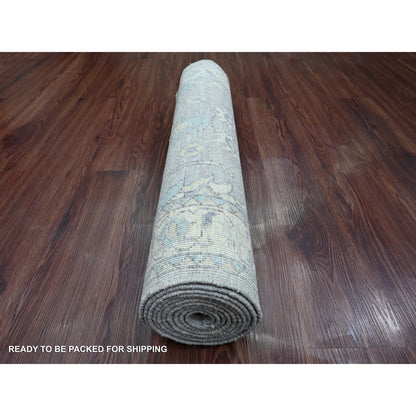Oushak And Peshawar Wool Hand Knotted Rug Grey 2.8x9.11 -O020499