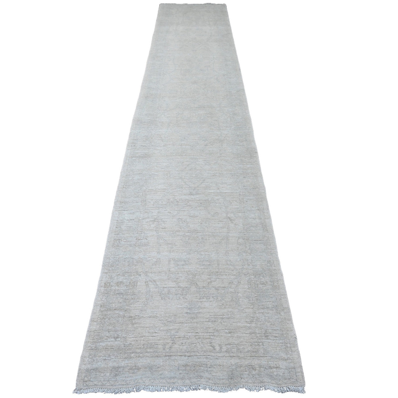 Oushak And Peshawar Wool Hand Knotted Rug Ivory 2.8x14.11 -O020501