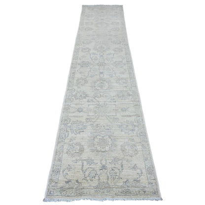 Oushak And Peshawar Wool Hand Knotted Rug Ivory 2.5x11.7 -O020502