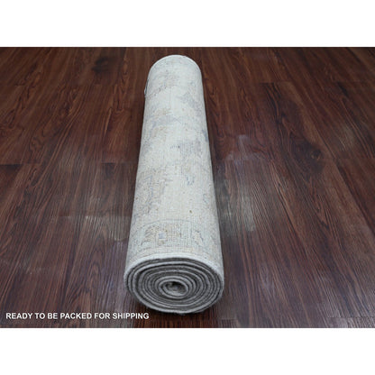 Oushak And Peshawar Wool Hand Knotted Rug Ivory 2.5x11.7 -O020502
