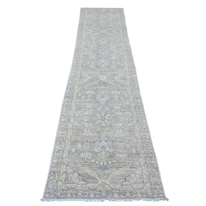Oushak And Peshawar Wool Hand Knotted Rug Grey 2.8x11.9 -O020504