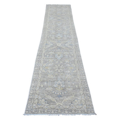 Oushak And Peshawar Wool Hand Knotted Rug Grey 2.8x11.9 -O020504