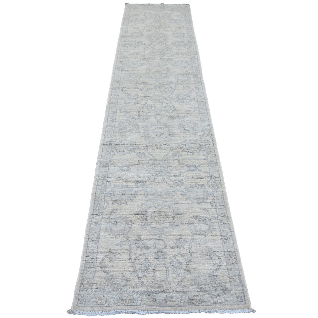 Oushak And Peshawar Wool Hand Knotted Rug Ivory 2.5x11.1 -O020509