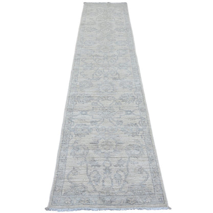 Oushak And Peshawar Wool Hand Knotted Rug Ivory 2.5x11.1 -O020509