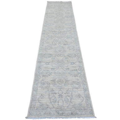 Oushak And Peshawar Wool Hand Knotted Rug Ivory 2.5x11.1 -O020509