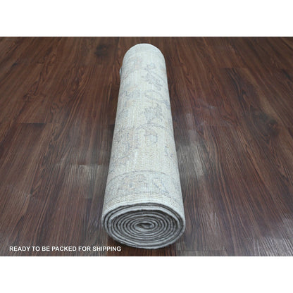 Oushak And Peshawar Wool Hand Knotted Rug Ivory 2.5x11.1 -O020509