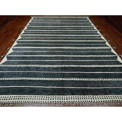 Tribal & Geometric Wool Hand Knotted Rug Black 10.4x14.2 -O020523