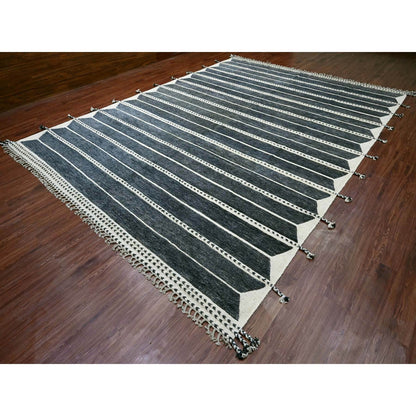 Tribal & Geometric Wool Hand Knotted Rug Black 10.4x14.2 -O020523