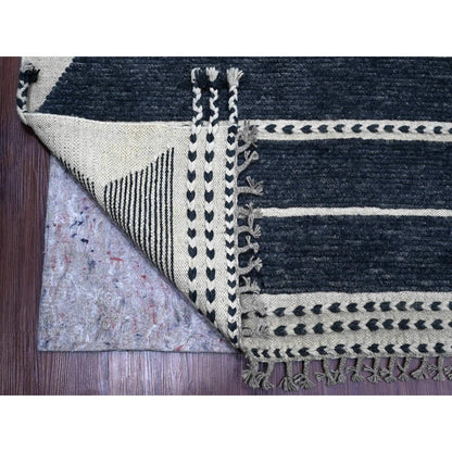 Tribal & Geometric Wool Hand Knotted Rug Black 10.4x14.2 -O020523