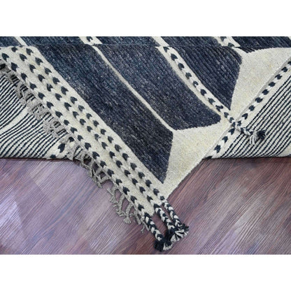 Tribal & Geometric Wool Hand Knotted Rug Black 10.4x14.2 -O020523